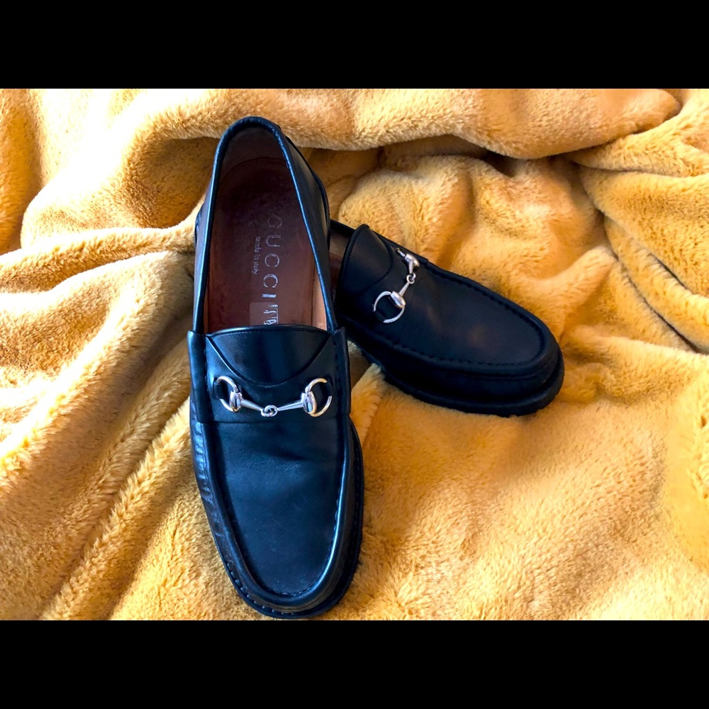 Men’s Gucci Shoes. Beautiful, black, rich leather with a silver accent.
